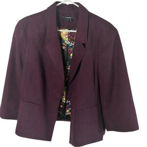 Burgundy microsuede,vegan  blazer,size  18,open front,boxy,notch lapel,career,EC
